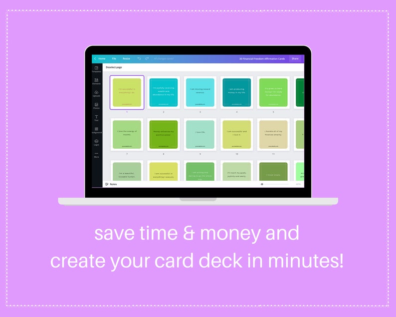 Financial Freedom Affirmation Card Deck | Editable 30 Card Deck in Canva | Commercial Use