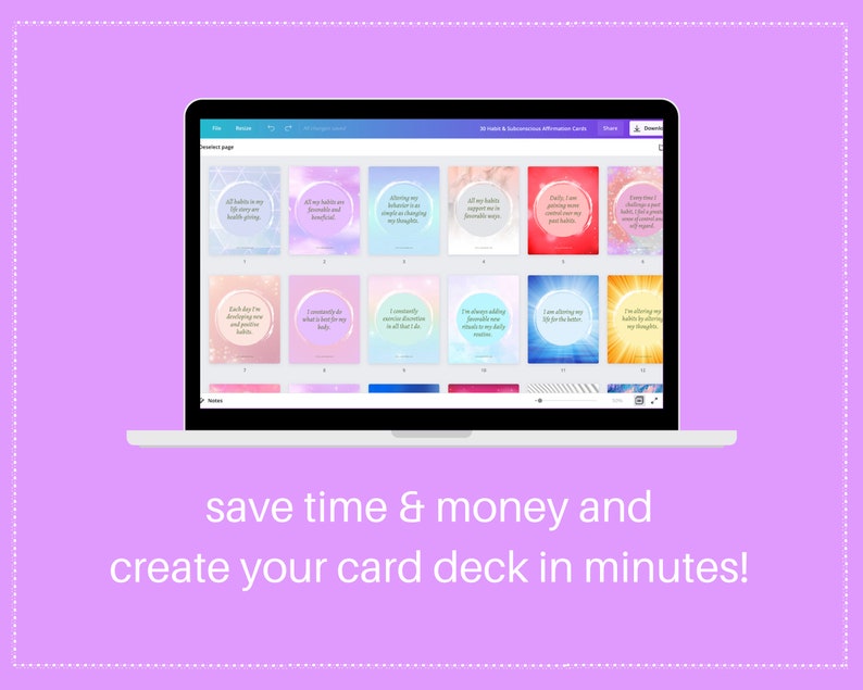 Habit & Subconscious Affirmation Card Deck | Editable 30 Card Deck in Canva | Commercial Use