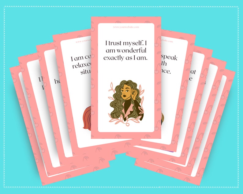 Self Love Affirmation Card Deck | Editable 30 Card Deck in Canva | Commercial Use