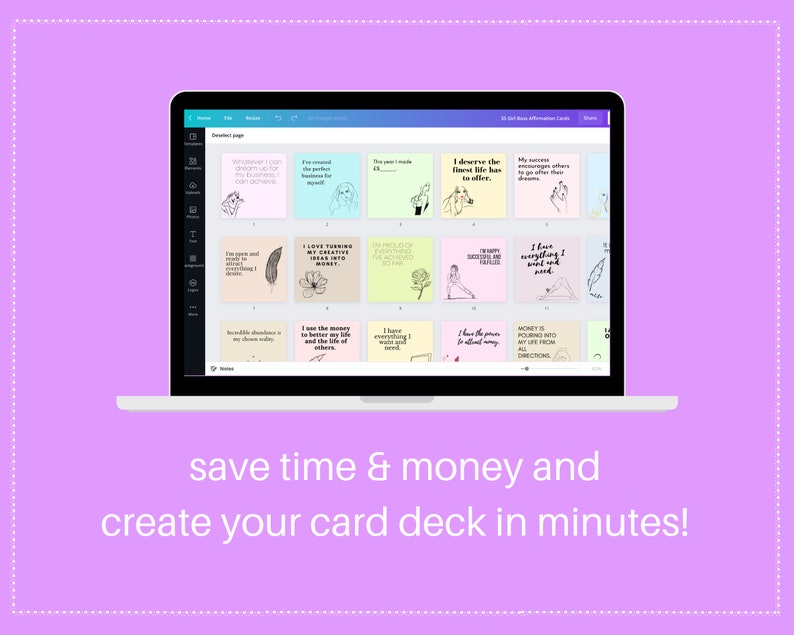 Girl Boss Affirmation Card Deck | Editable 35 Card Deck in Canva | Commercial Use