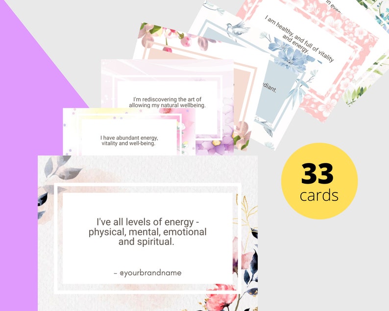 Health & Wellness Affirmation Card Deck | Editable 33 Card Deck in Canva | Commercial Use