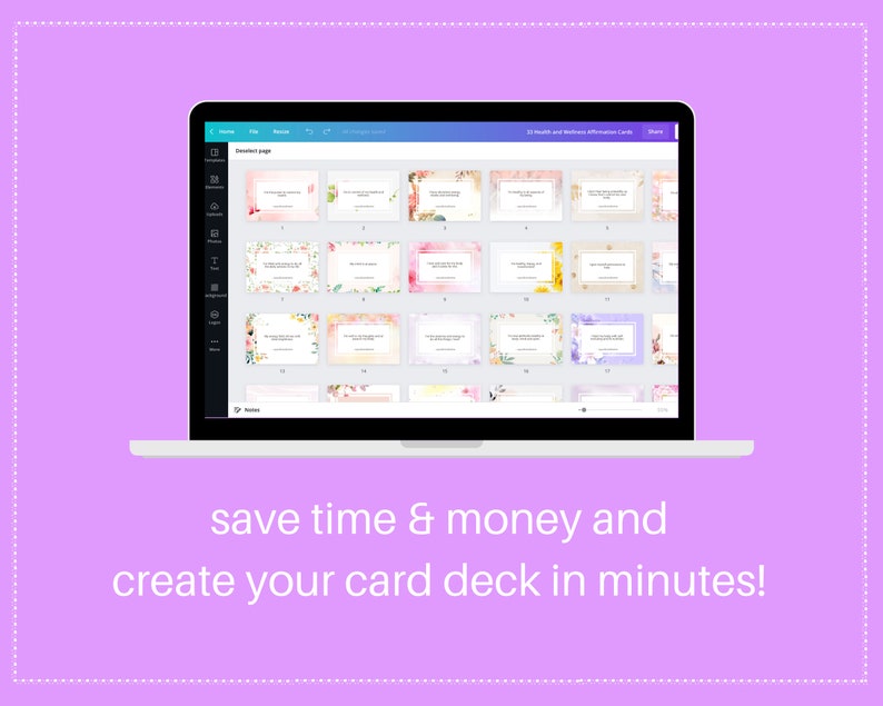 Health & Wellness Affirmation Card Deck | Editable 33 Card Deck in Canva | Commercial Use