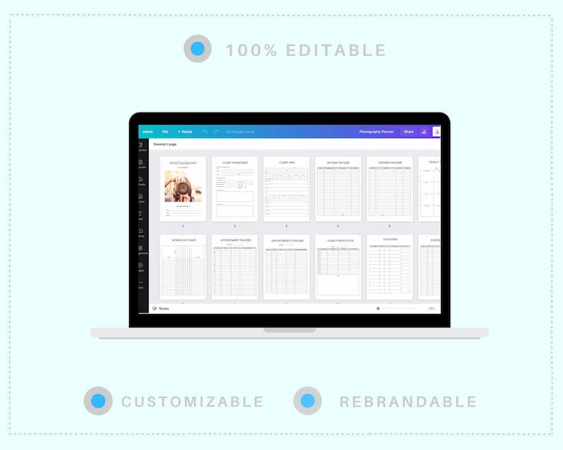 Photography Planner in Canva | Canva Template Pack | Photography Business Planner Canva | Commercial Use