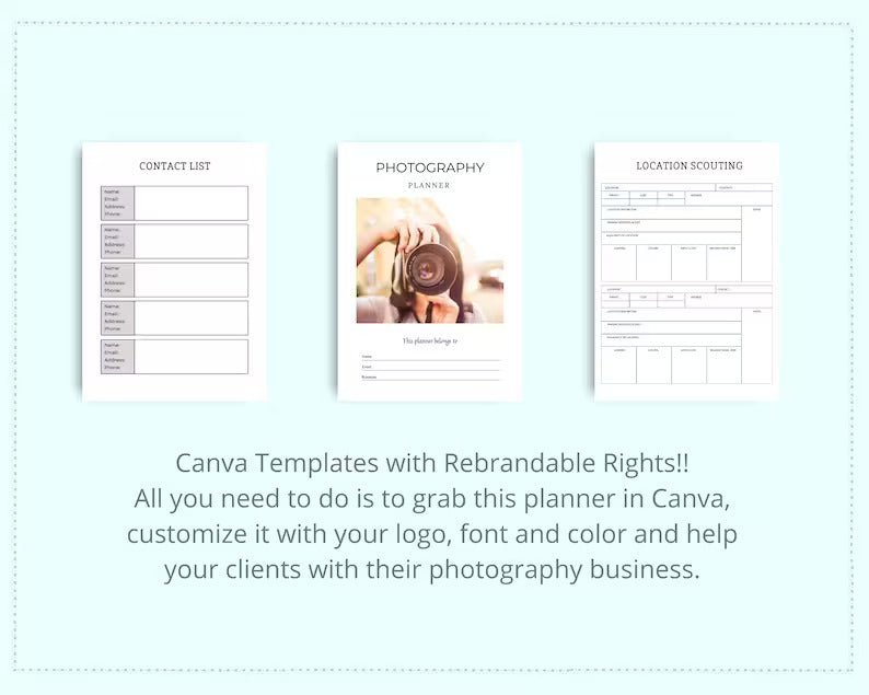 Photography Planner in Canva | Canva Template Pack | Photography Business Planner Canva | Commercial Use