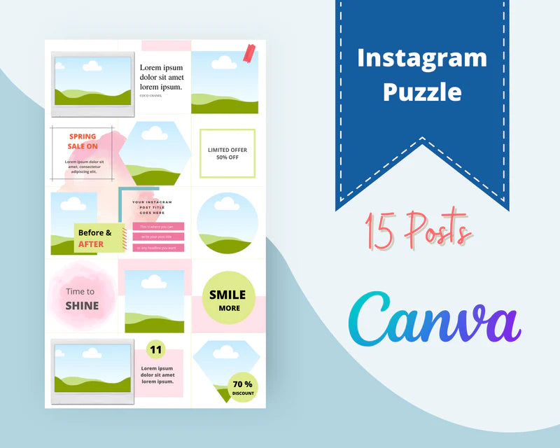 Instagram Puzzle Feed | Instagram Branding Kit | Instagram Layout | IG Grid Canva Templates 15 Posts