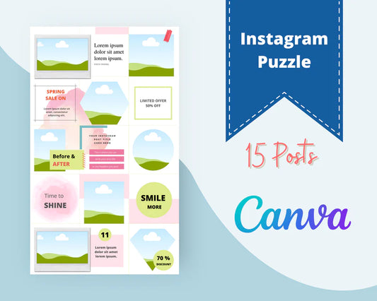 Instagram Puzzle Feed | Instagram Branding Kit | Instagram Layout | IG Grid Canva Templates 15 Posts