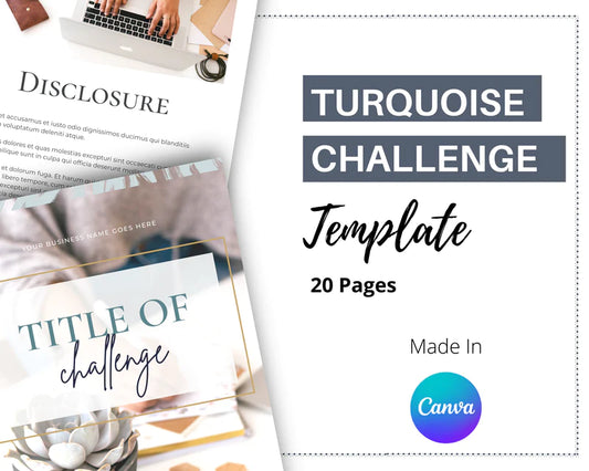 Turquoise Challenge Template Canva Template, Daily Challenge, Commercial Use