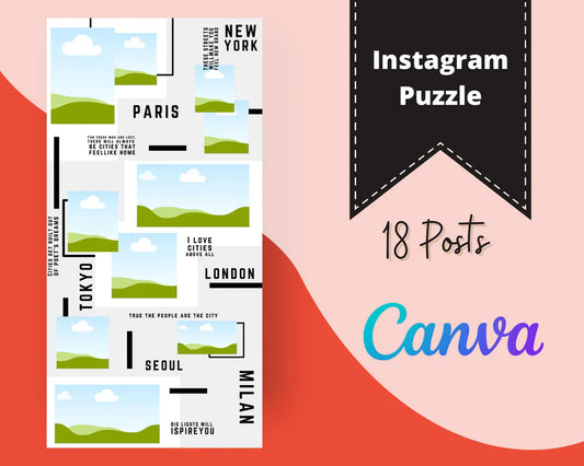Instagram Puzzle Feed | Instagram Branding Kit | Instagram Layout | IG Grid Canva Templates 18 Posts