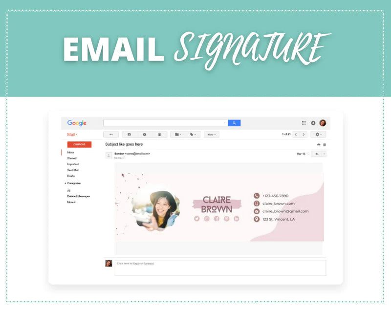 Email Signature Template | Gmail Signature Design | Editable Canva Signature Design