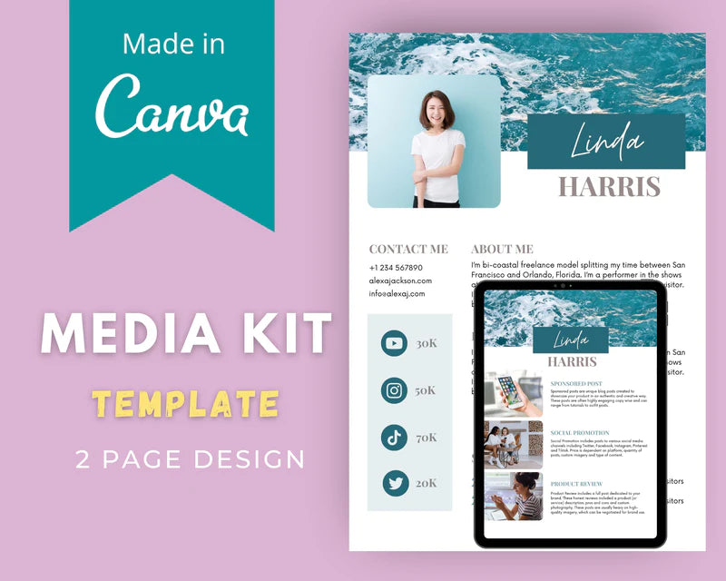 Turquoise Media Kit Template | Media Press Kit | Canva Template | Commercial Use