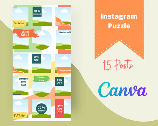 Instagram Puzzle Feed | Instagram Branding Kit | Instagram Layout | IG Grid Canva Templates 15 Posts