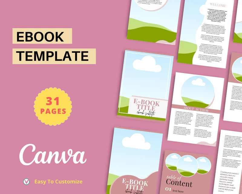 Canva Ebook Template, Editable Canva Template, 31 page Ebook Template | A4 Size