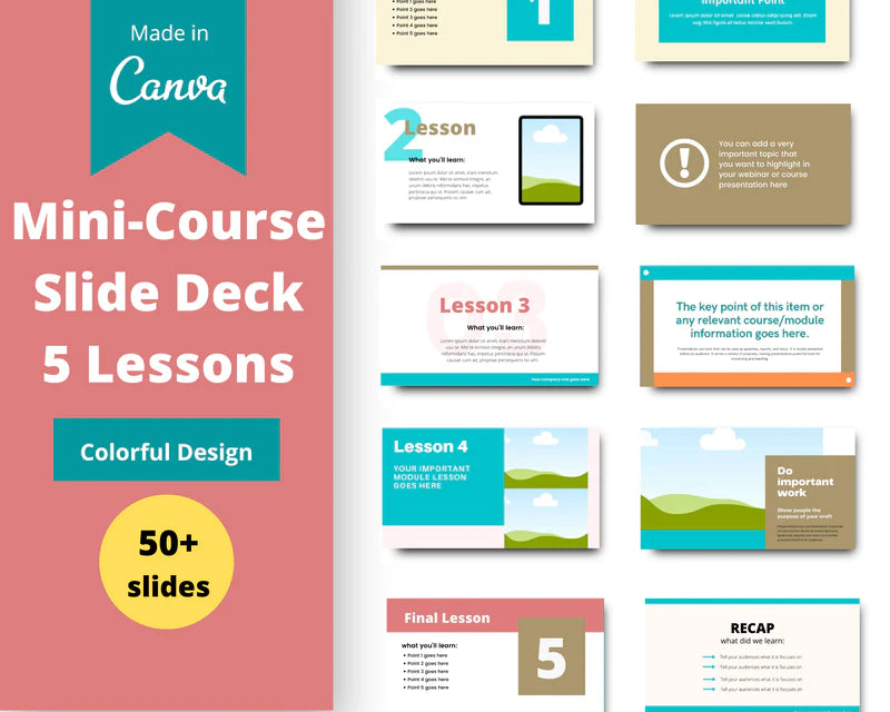 Mini Course Slide Deck for Coaches | Colorful Slide Presentation | Masterclass Slide Templates | eCourse Canva Slides