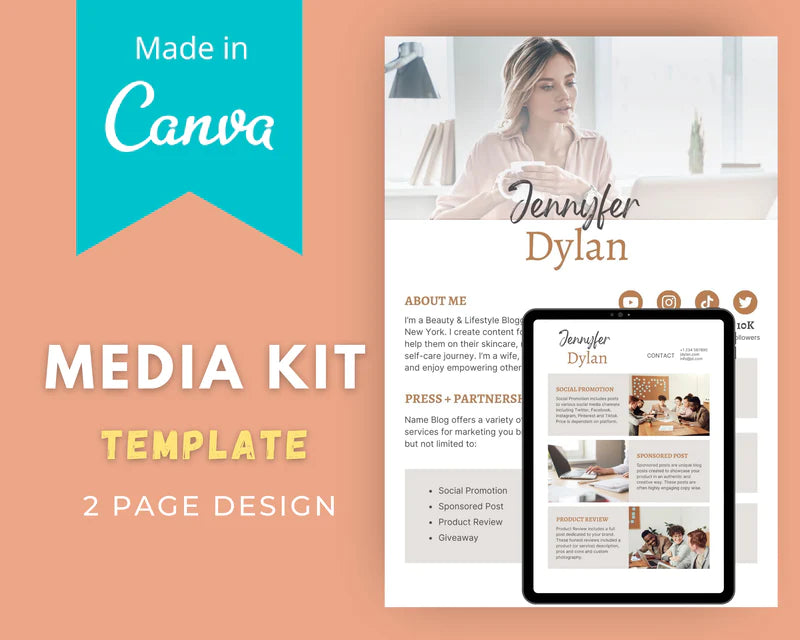 Media Kit Template | Media Press Kit | Canva Template | Commercial Use