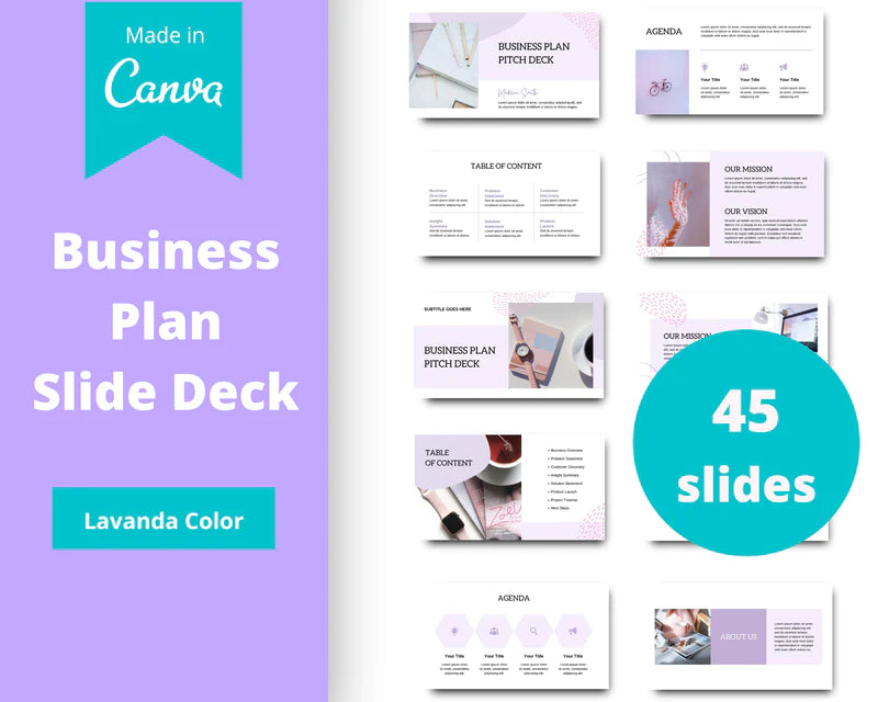 Business Plan Slide Deck Presentation | Startup Slide Deck in Canva | Commercial Use