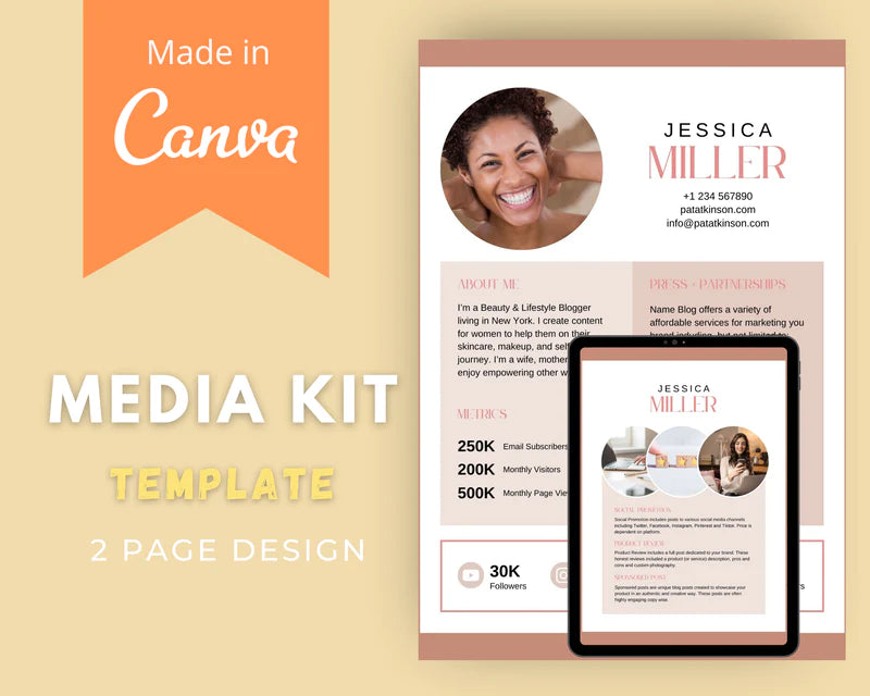 Media Kit Template | Media Press Kit | Canva Template | Commercial Use