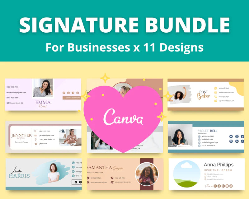 Email Signature Templates Bundle | Gmail Signature Design | Editable Canva Signature Design
