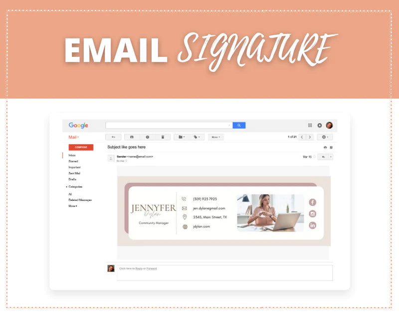 Email Signature Template | Gmail Signature Design | Editable Canva Signature Design
