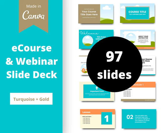 Online course slide deck | Webinar slide deck | eCourse slides | Canva slides | Turquoise slides