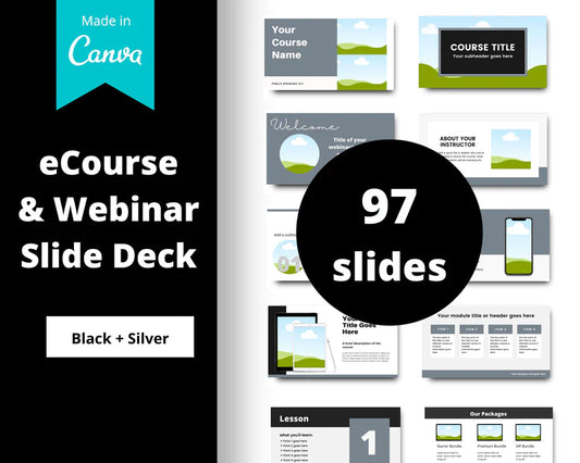 Online course slide deck | Webinar slide deck | eCourse slides | Black & White Slide Presentation