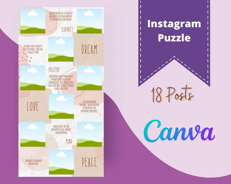 Instagram Puzzle Feed | Instagram Branding Kit | Instagram Layout | IG Grid Canva Templates 18 Posts