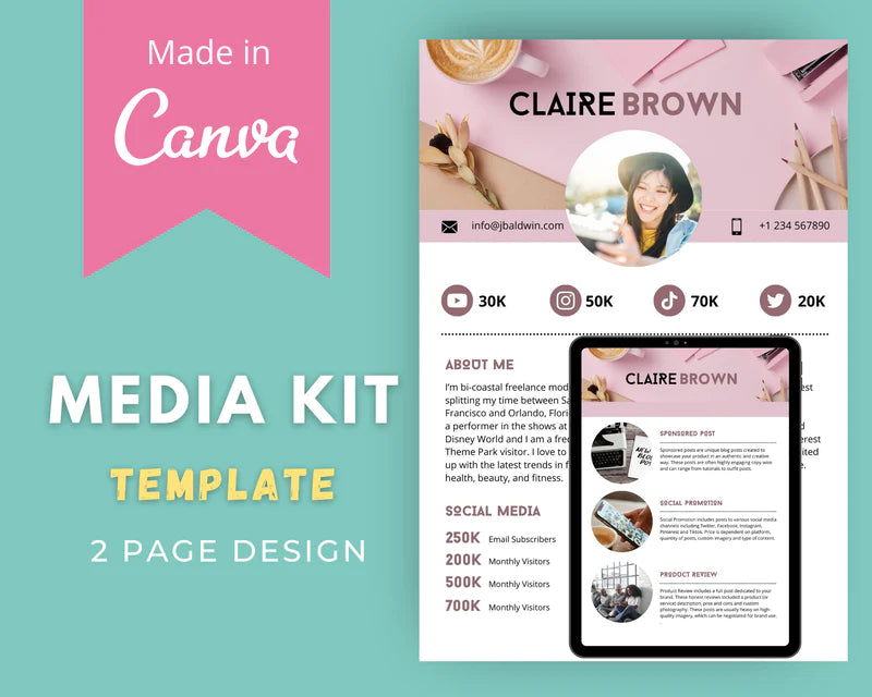 Rose Gold Media Kit Template | Media Press Kit | Canva Template | Commercial Use