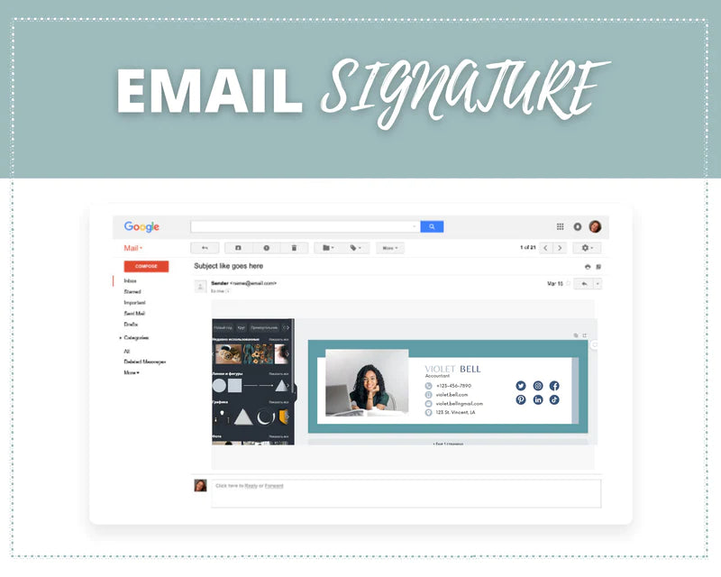 Email Signature Template | Gmail Signature Design | Editable Canva Signature Design