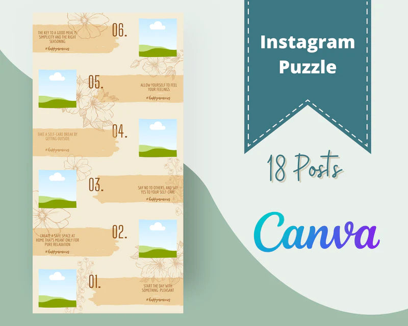 Instagram Puzzle Feed | Instagram Branding Kit | Instagram Layout | IG Grid Canva Templates 18 Posts