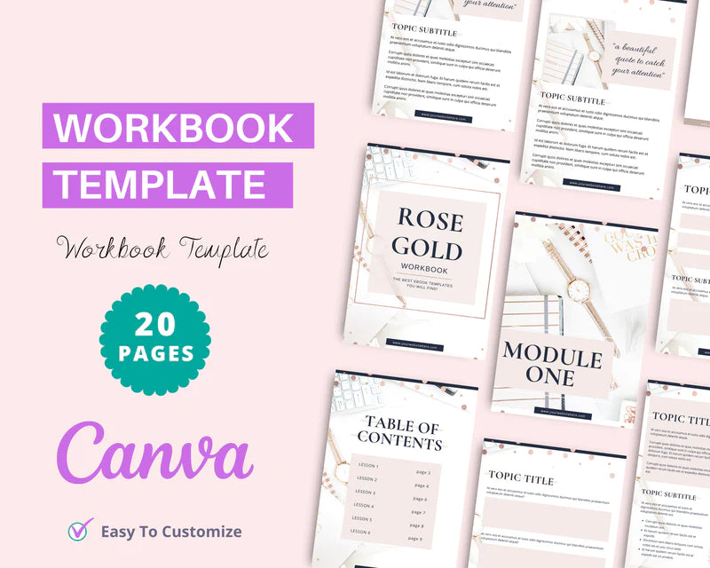 Course Workbook Template, Pink Canva Template, eCourse workbook, Checklist Template