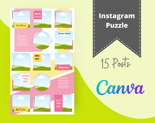 Instagram Puzzle Feed | Instagram Branding Kit | Instagram Layout | IG Grid Canva Templates 15 Posts