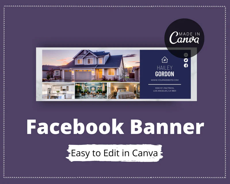 Facebook Timeline Cover Templates, Purple Facebook Banner in Canva