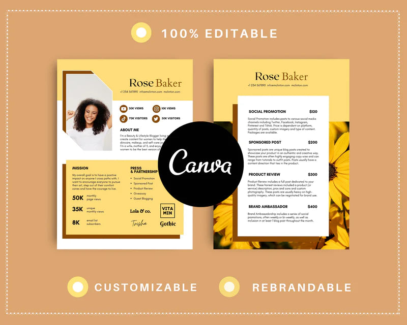 Gold Media Kit Template | Media Press Kit | Canva Template | Commercial Use