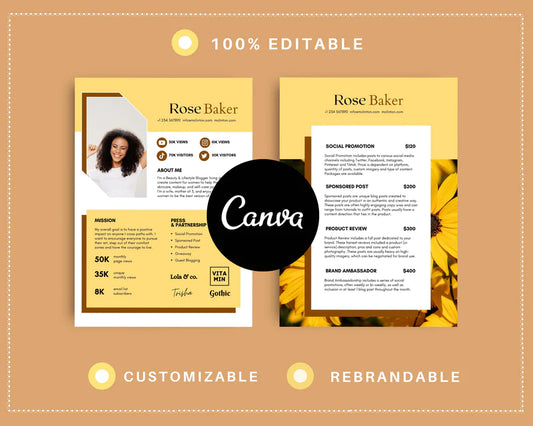 Gold Media Kit Template | Media Press Kit | Canva Template | Commercial Use