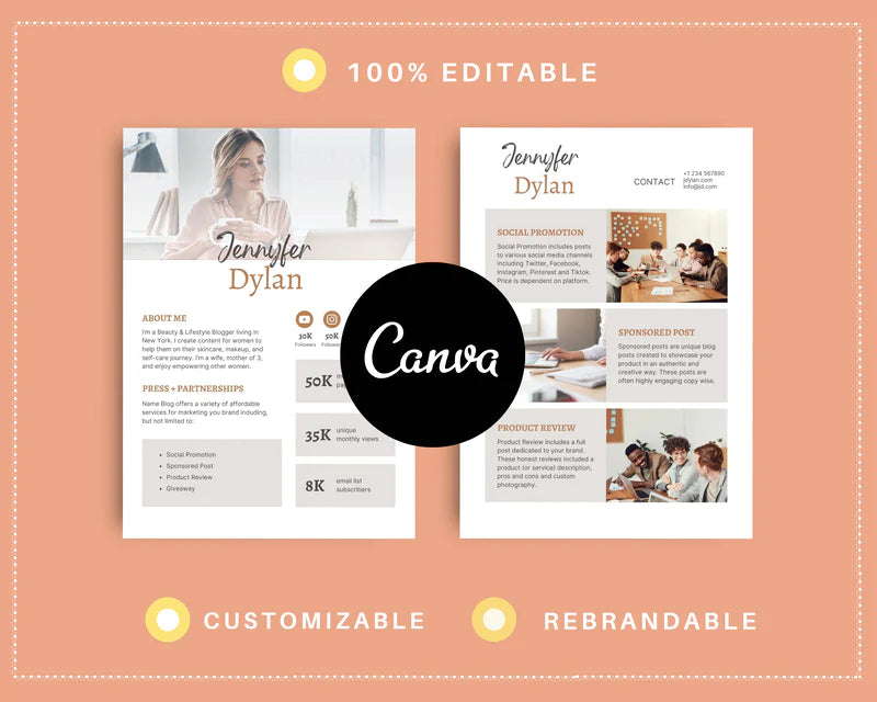 Media Kit Template | Media Press Kit | Canva Template | Commercial Use