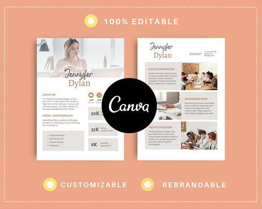 Media Kit Template | Media Press Kit | Canva Template | Commercial Use