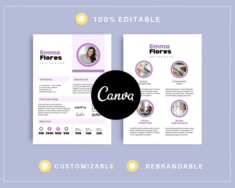Purple Media Kit Template | Media Press Kit | Canva Template | Commercial Use