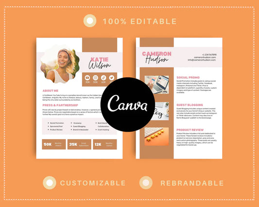 Brown Media Kit Template | Media Press Kit | Canva Template | Commercial Use