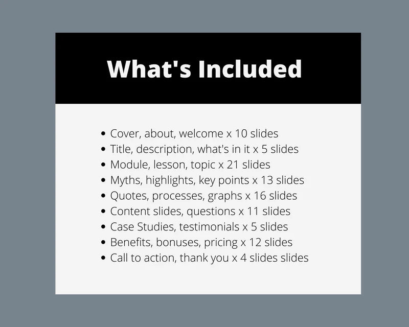 Online course slide deck | Webinar slide deck | eCourse slides | Black & White Slide Presentation