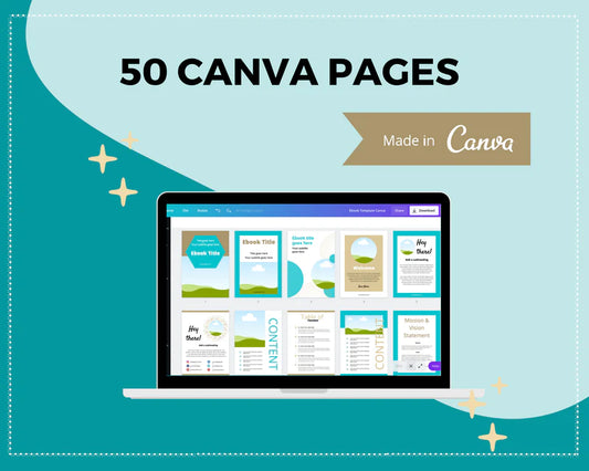 Canva Ebook Template, Editable Canva Template, Ebook Turquoise and Gold Color
