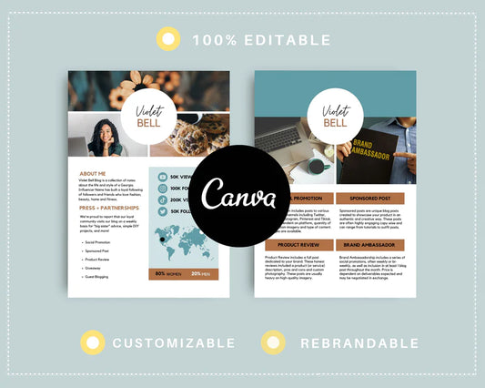 Media Kit Template | Media Press Kit | Canva Template | Commercial Use