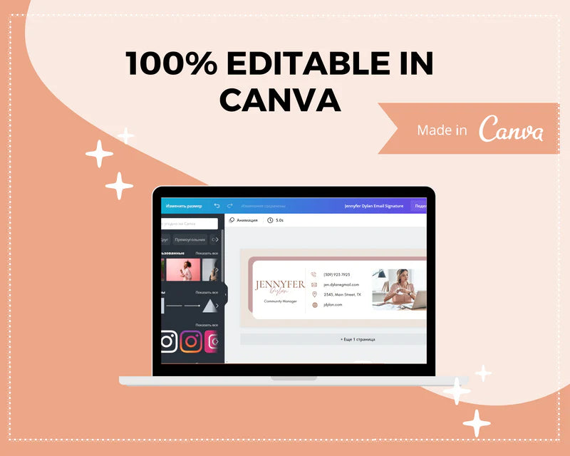 Email Signature Template | Gmail Signature Design | Editable Canva Signature Design