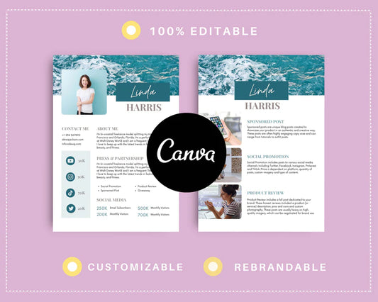 Turquoise Media Kit Template | Media Press Kit | Canva Template | Commercial Use