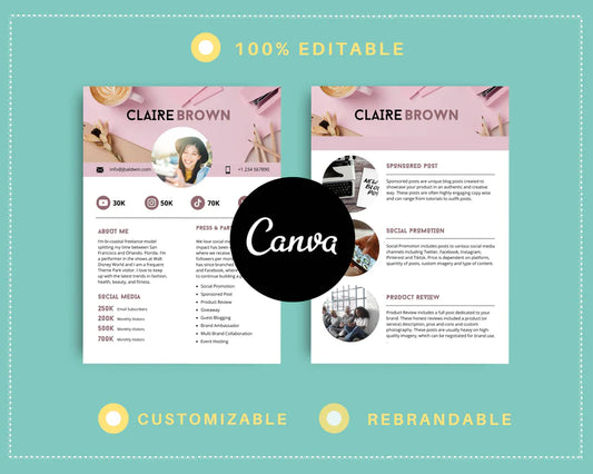 Rose Gold Media Kit Template | Media Press Kit | Canva Template | Commercial Use