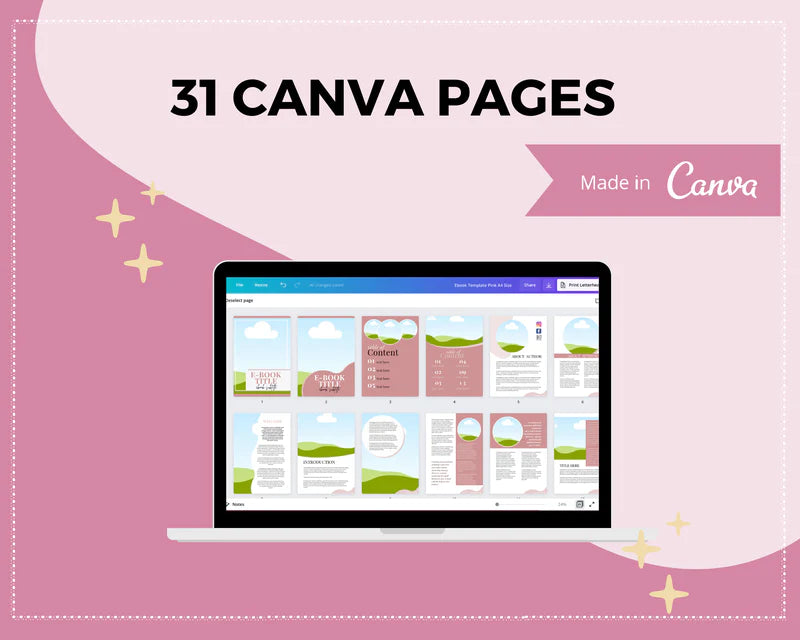 Canva Ebook Template, Editable Canva Template, 31 page Ebook Template | A4 Size