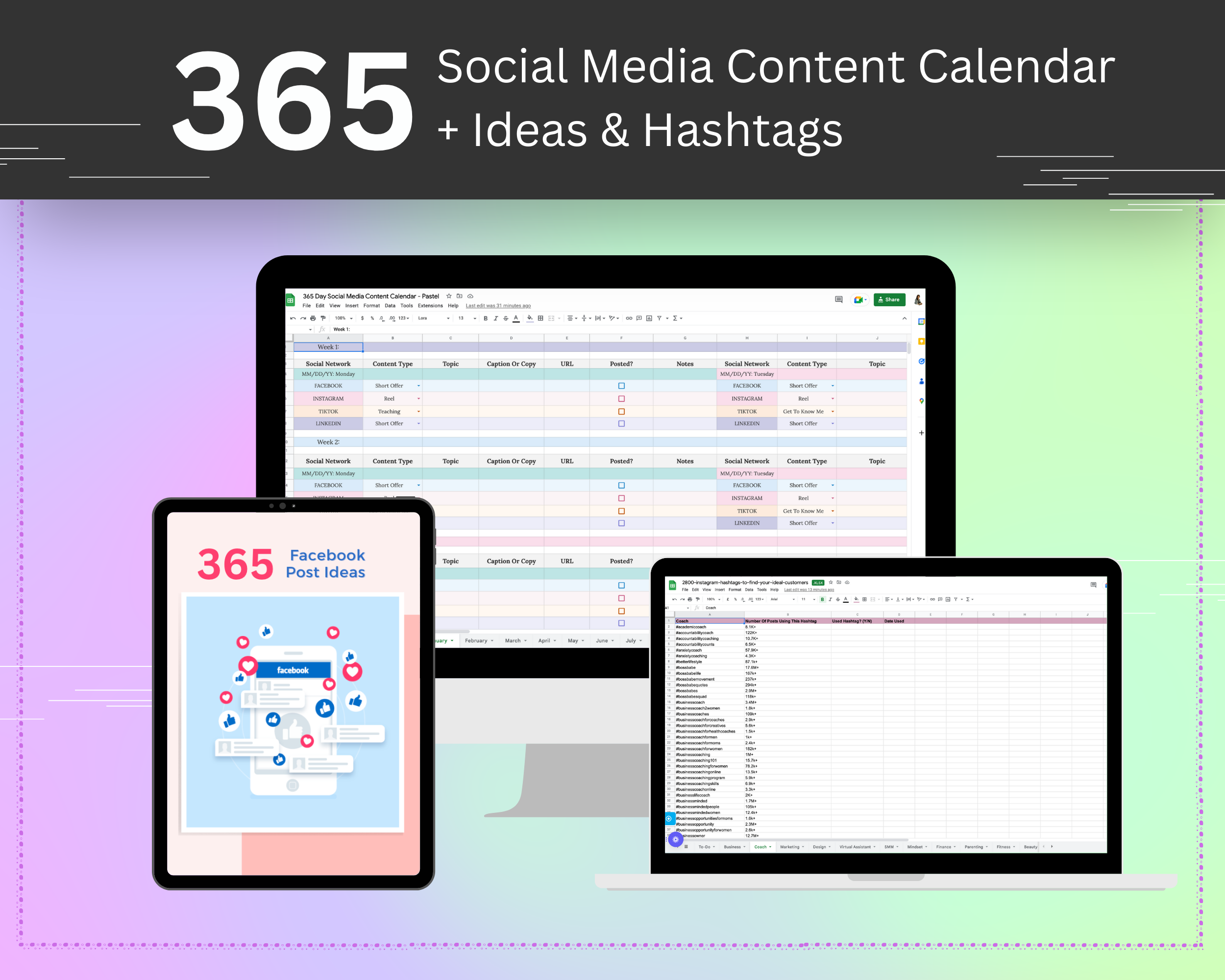 365 Social Media Content Calendar + Ideas & Hashtags