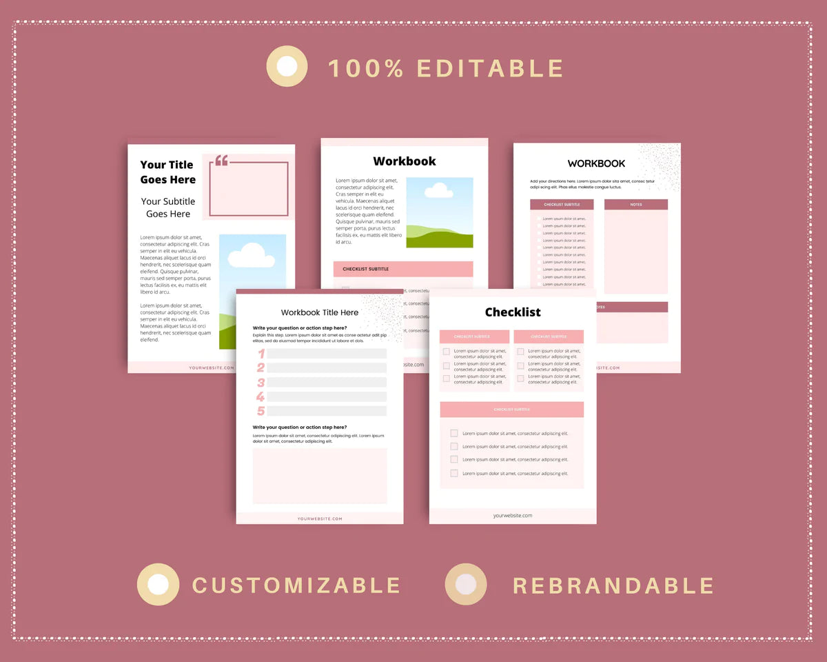 Rose Gold Course Workbook Template, Canva Template, eCourse workbook, Commercial Use