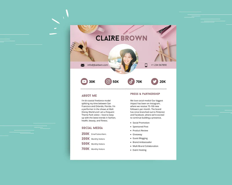 Rose Gold Media Kit Template | Media Press Kit | Canva Template | Commercial Use