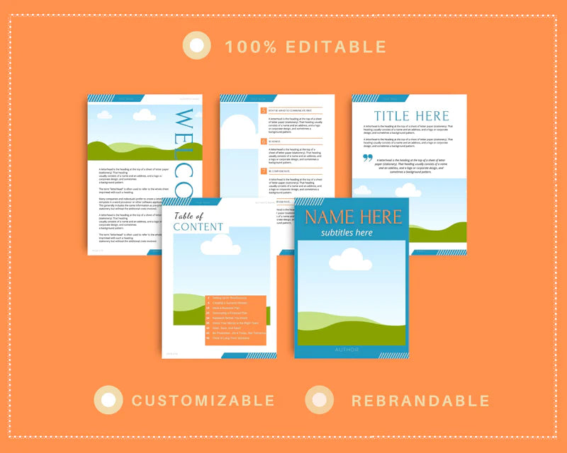 Canva Orange Ebook Template, Editable Canva Template, 40 page Ebook Template | A4 Size
