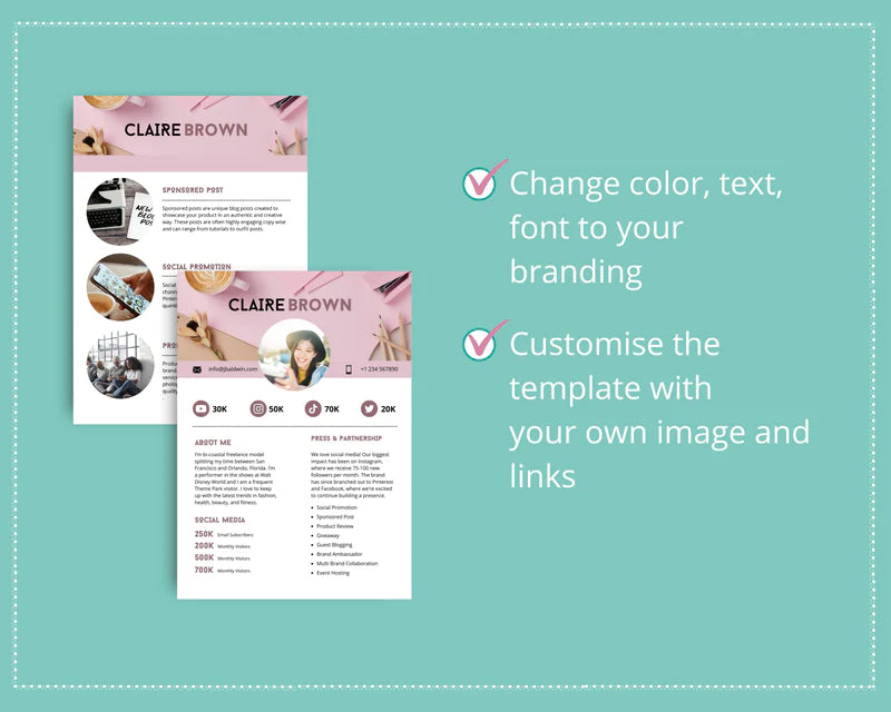 Rose Gold Media Kit Template | Media Press Kit | Canva Template | Commercial Use