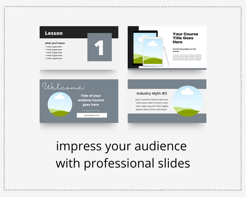 Online course slide deck | Webinar slide deck | eCourse slides | Black & White Slide Presentation
